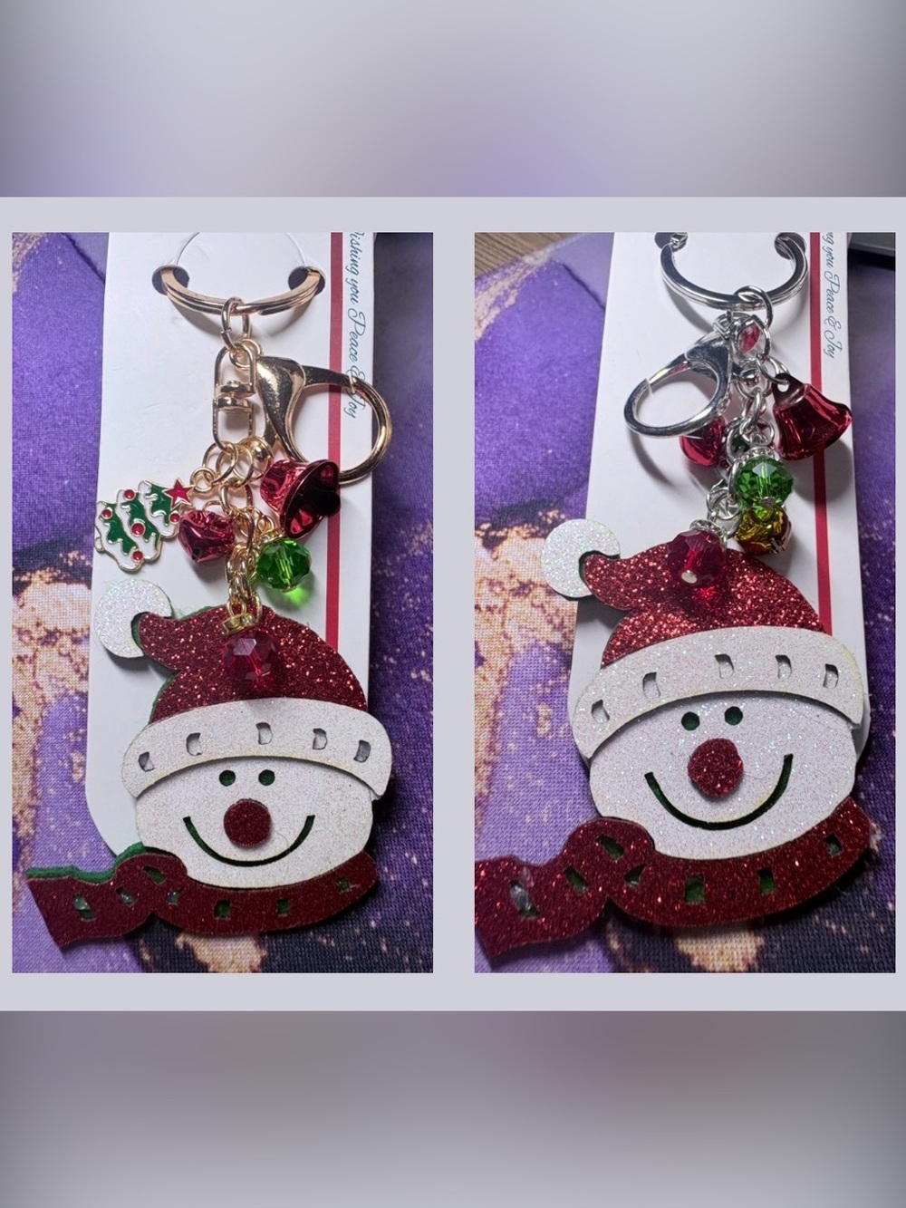 ❤️💚🤍 Set of two Festive Red & White Snowman Keychain and/or bag charms NWT